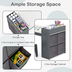 Kids Art Table and Chairs Set with Paper Roll and Storage Shelves-Grey