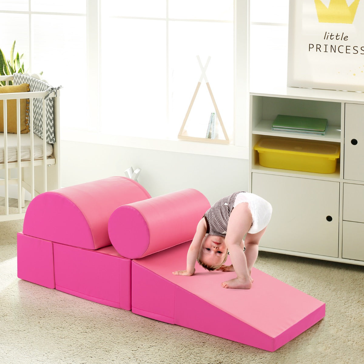 5-Piece Soft Waterproof Kids Climb and Crawl Activity Playset-Pink