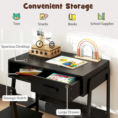 Kids Desk and Chair Set with Drawer and Pine Wood Legs-Black