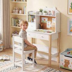 Wooden Kids Study Desk and Chair Set for Kids 3+-White