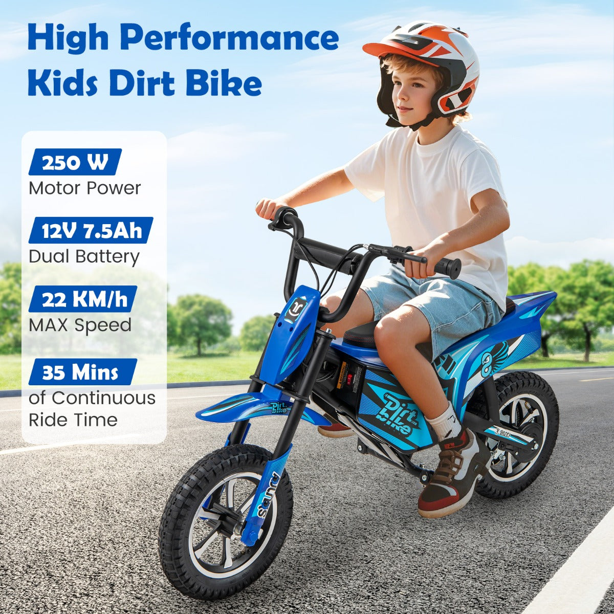 Kids Electric Motorbike with Double Battery and Pneumatic Tires-Navy