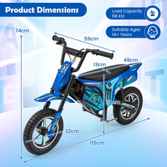 Kids Electric Motorbike with Double Battery and Pneumatic Tires-Navy