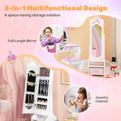 Kids Jewelry Cabinet with Full-Length Mirror and Foldable Drawer-White