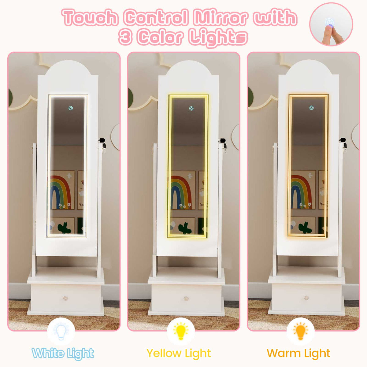 Kids Jewelry Cabinet Children Jewelry Organizer with Lights-White