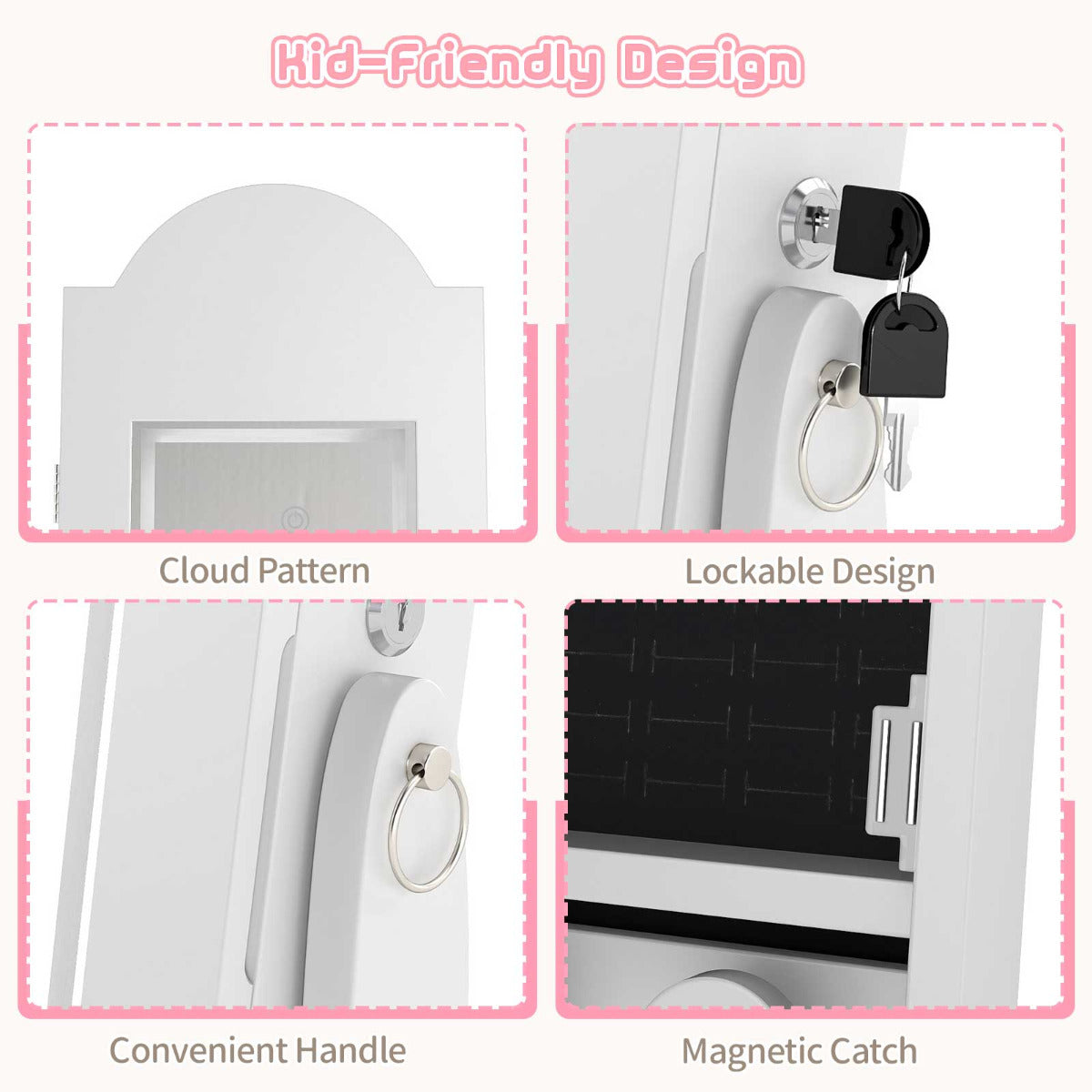 Kids Jewelry Cabinet Children Jewelry Organizer with Lights-White