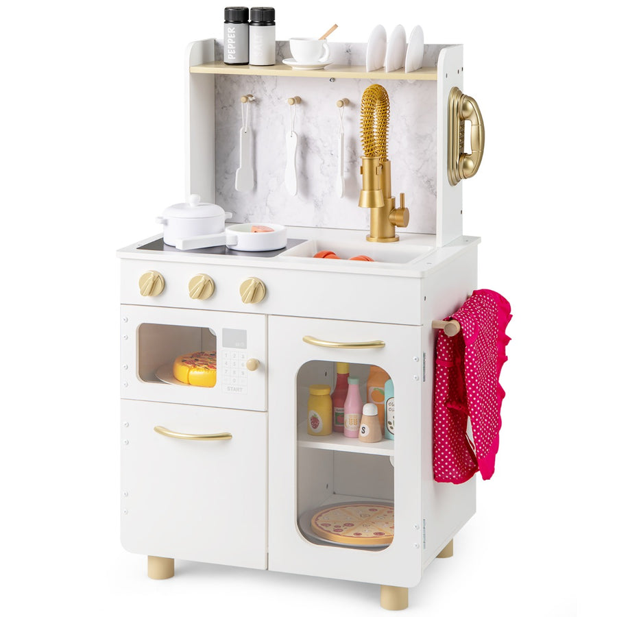 Kids Kitchen Setwith Stoves Faucet Sink Telephone Microwave and Oven-White