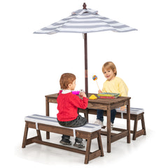 Kids Picnic Table with Cushions and Umbrella-Grey