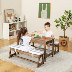 Kids Picnic Table with Cushions and Umbrella-Grey
