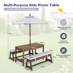 Kids Picnic Table with Cushions and Umbrella-Grey