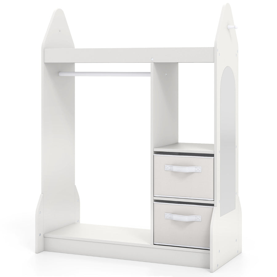 Kids Play Armoire Dresser with Acrylic Mirror Cloth Hanger-White