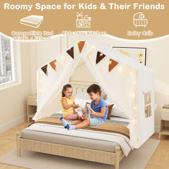 Kids Play Tent 3-4 Kids Large Play Tent House with Fabric and Screen Curtains-Beige
