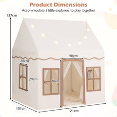 Kids Play Tent with Star Lights and Non-slip Mat-Khaki