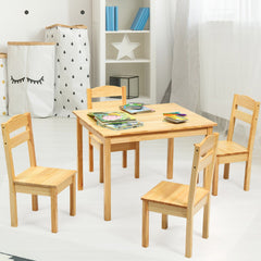Kids Table and 4 Chairs Set for Toddlers Dining, Drawing, Reading-Natural