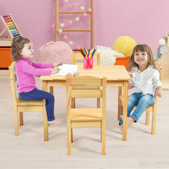 Kids Table and 4 Chairs Set for Toddlers Dining, Drawing, Reading-Natural