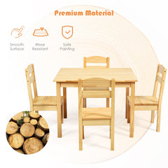 Kids Table and 4 Chairs Set for Toddlers Dining, Drawing, Reading-Natural