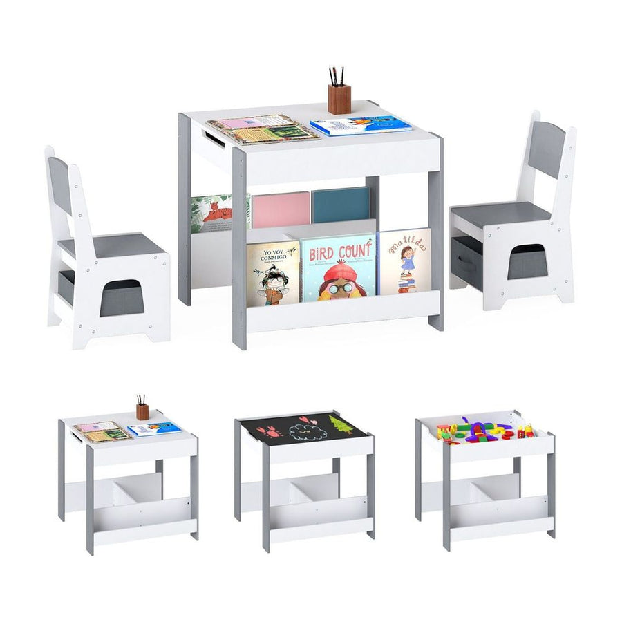 Kids Table and Chairs Set Toddler Wooden Activity Desk-Grey
