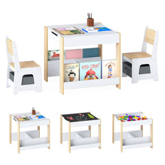 Kids Table and Chairs Set Toddler Wooden Activity Desk-Natural