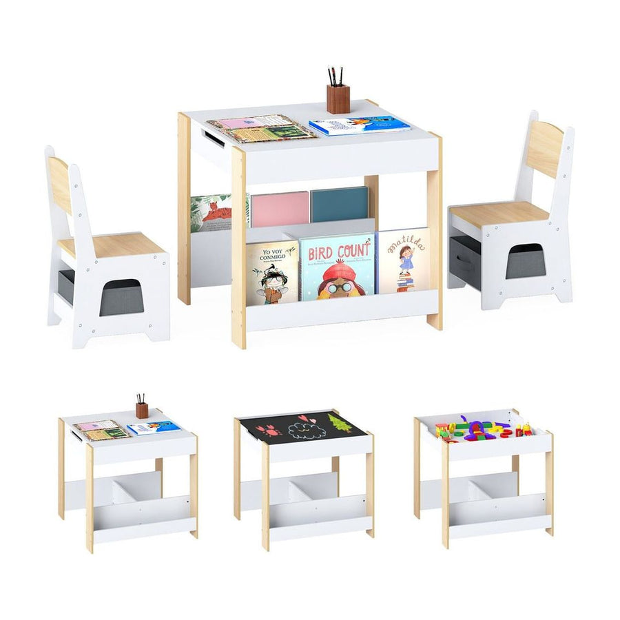 Kids Table and Chairs Set Toddler Wooden Activity Desk-Natural