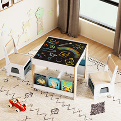 Kids Table and Chairs Set Toddler Wooden Activity Desk-Natural