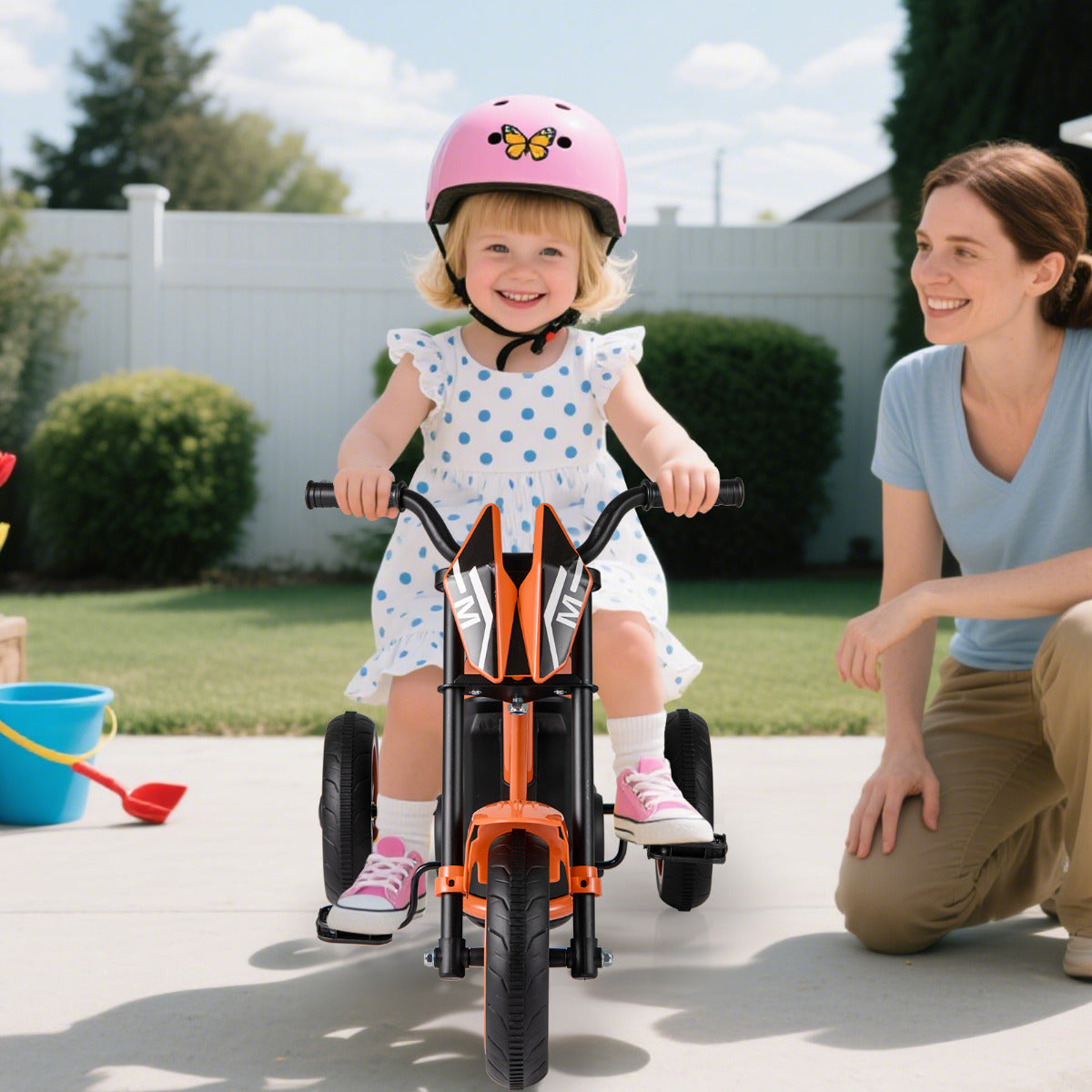 3-Wheel Toddler Bike with Foot Pedals and Steering Handlebars-Orange