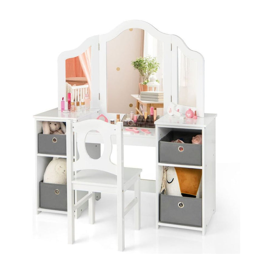 Kids Vanity Desk & Chair 2 in 1 Toddler Makeup Pretend Play Table-White