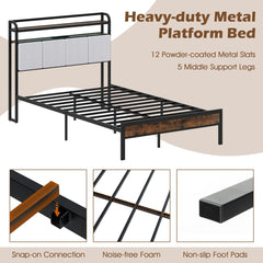 King Size Bed Frame with LED Light and Charging Station-Double Size