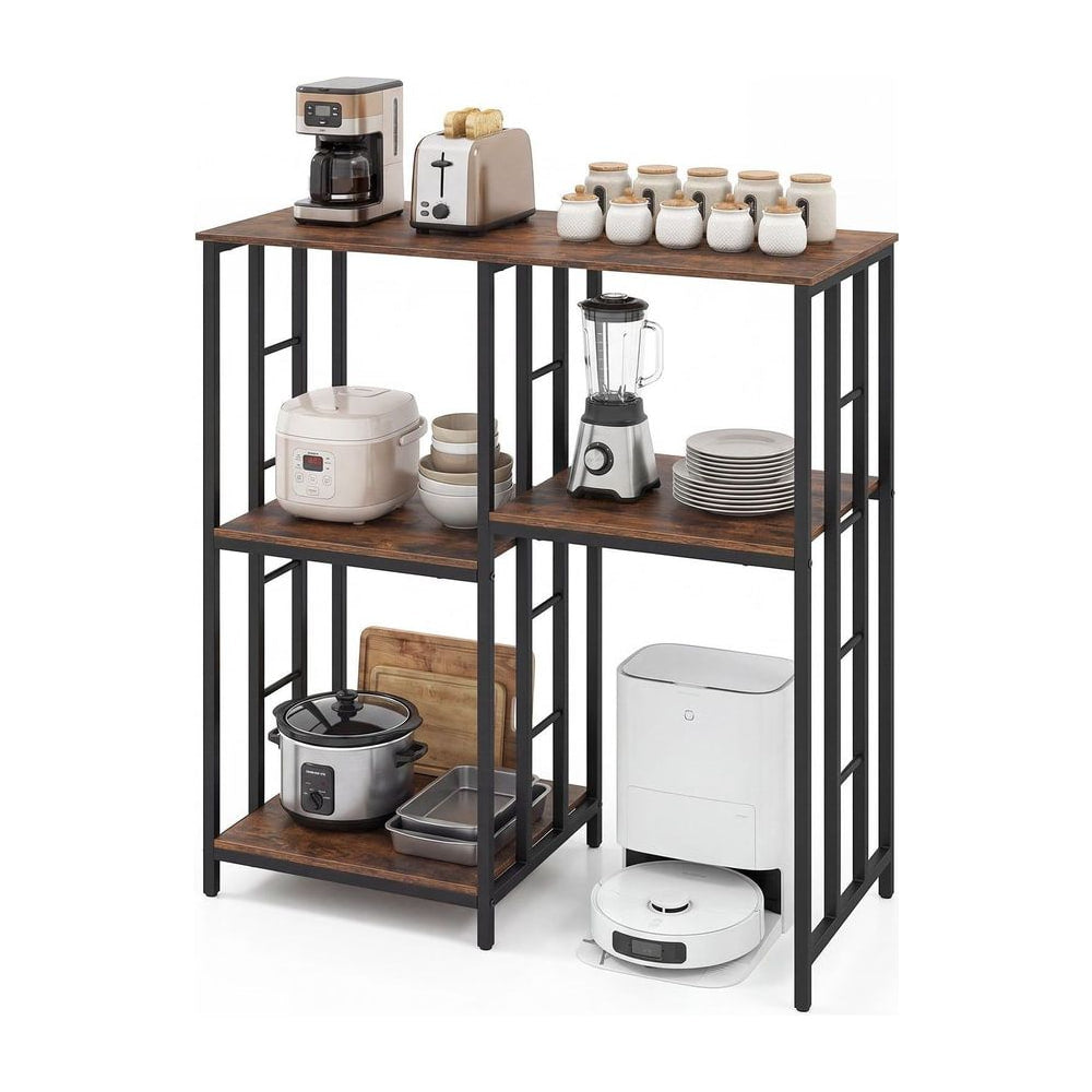 Kitchen Baker's Rack with shelves and coffee maker, toaster, blender and robot vacuum