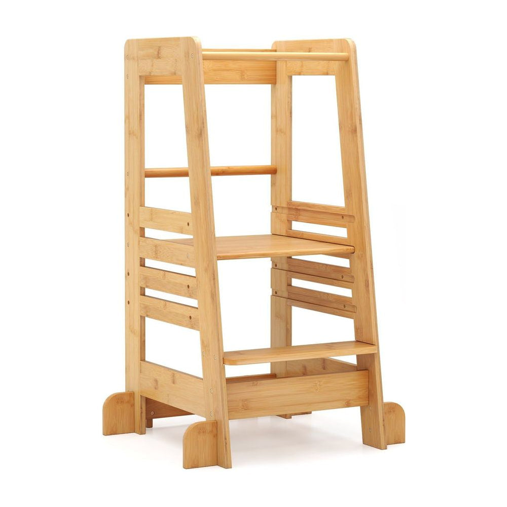 Kitchen Step Stool with safety rail in natural wood finish