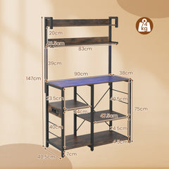 Kitchen Bakers Rack with Power Outlet 5-Tier Microwave Oven Stand with LED Lights-Rustic Brown