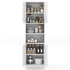 190cm Tall Freestanding Cupboard with Doors and Shelves-White