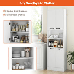 190cm Tall Freestanding Cupboard with Doors and Shelves-White