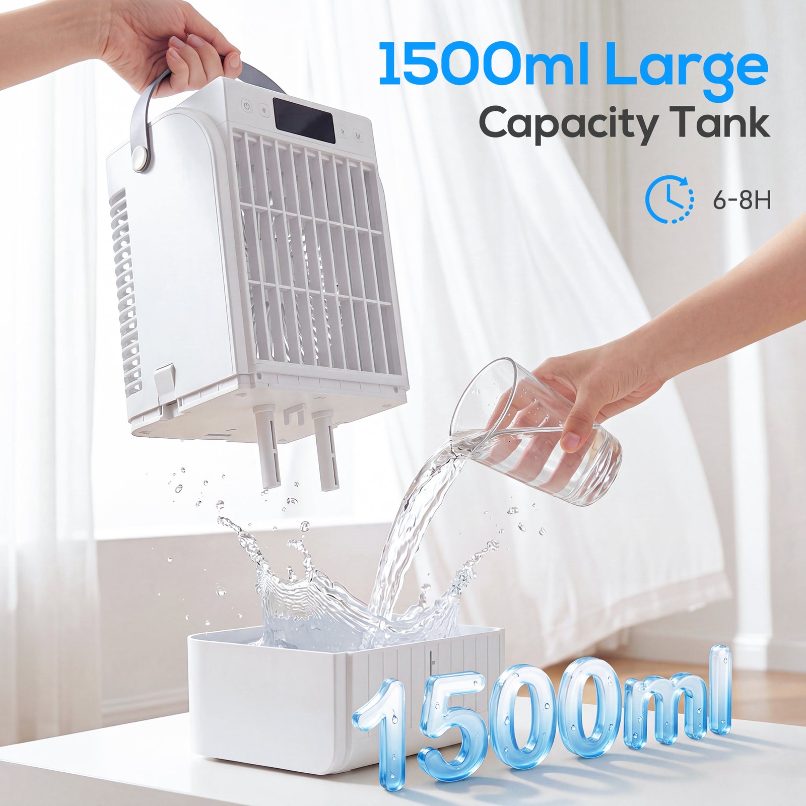 HOMCOM Portable Air Conditioner, 4-in-1 Mini Air Cooler with 4 Wind Speed, 2 Cool Mist, RGB 7 LED Light, White