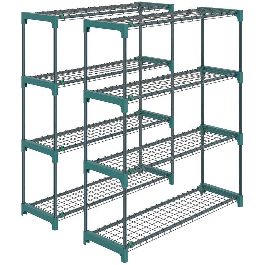 Outsunny 4-Tier Plant Stand Indoor Outdoor, Set of 2 Metal Plant Shelf with Rack Buckles for Easy Assembly, Flower Display Rack