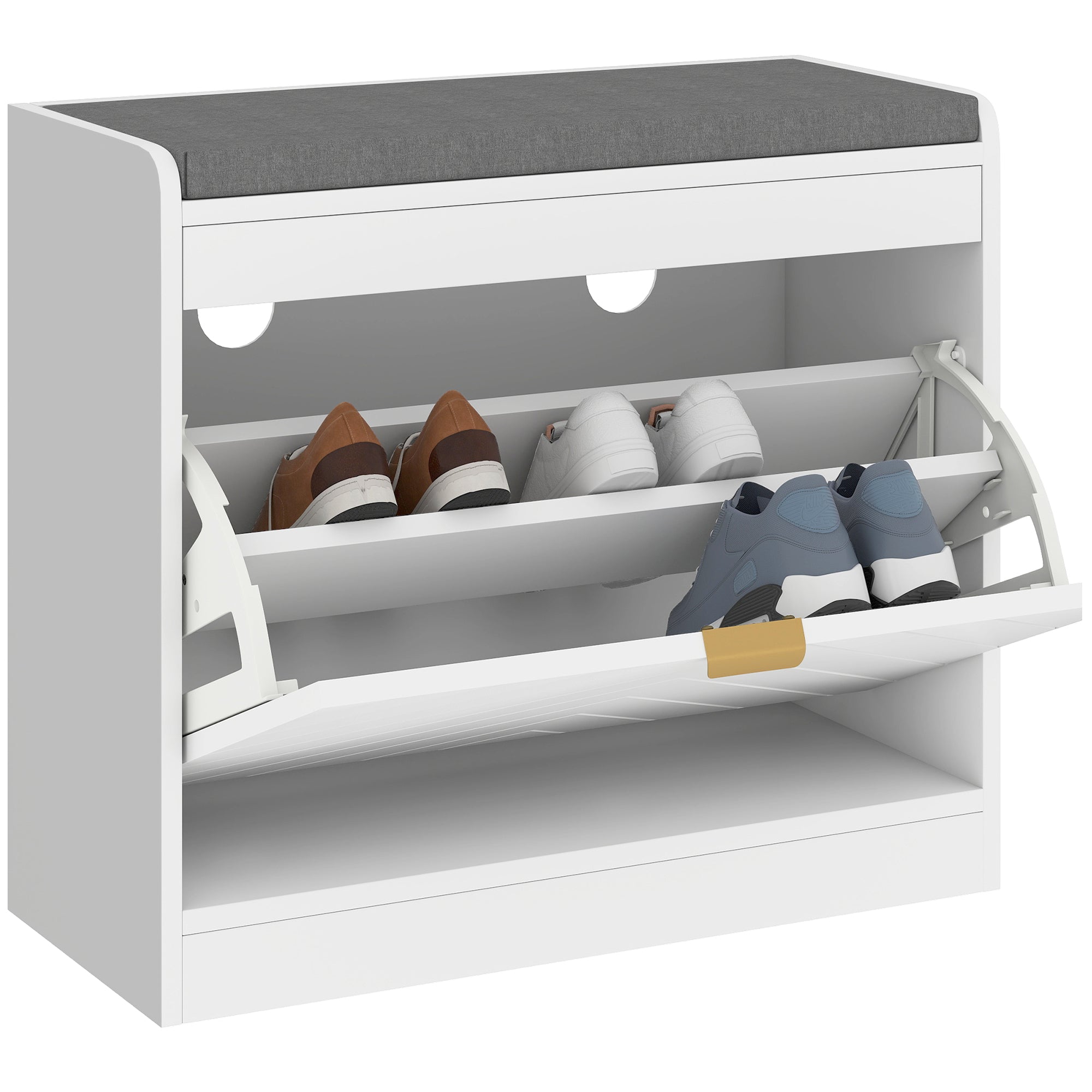 HOMCOM Shoe Storage with Seat, Upholstered Entryway Bench, Shoe Bench with 1 Flip Drawer and 4 Vents for 5 Pairs of Shoes