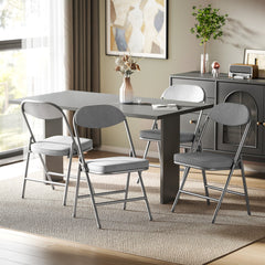 HOMCOM Set of Four Folding Corduroy Seat Chairs - Grey