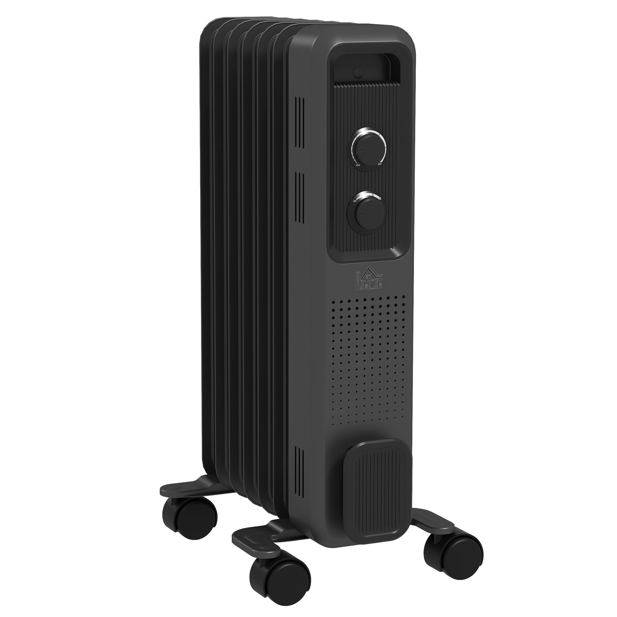 HOMCOM 1500W Oil Filled Radiator, 7 Fin, Portable Electric Heater with 3 Heat Settings, Safety Cut-Off and Wheels, Grey