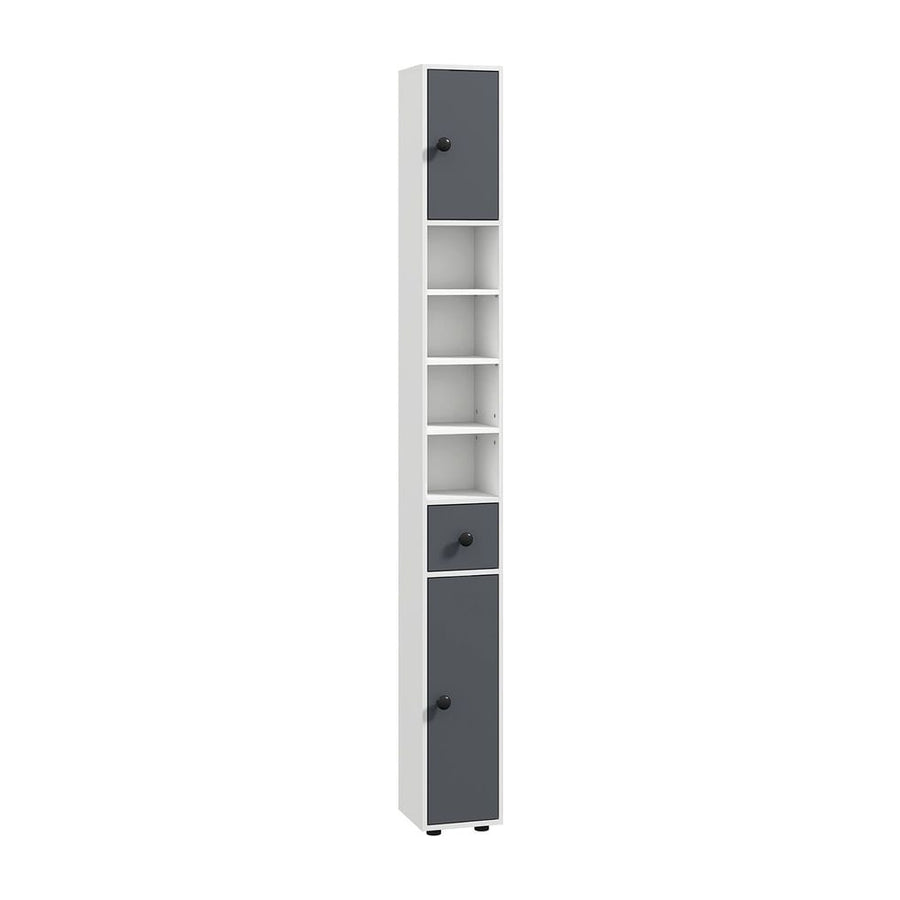 kleankin 180cm Slim Bathroom Cabinet, with Drawer, Shelves and Cupboards - Grey