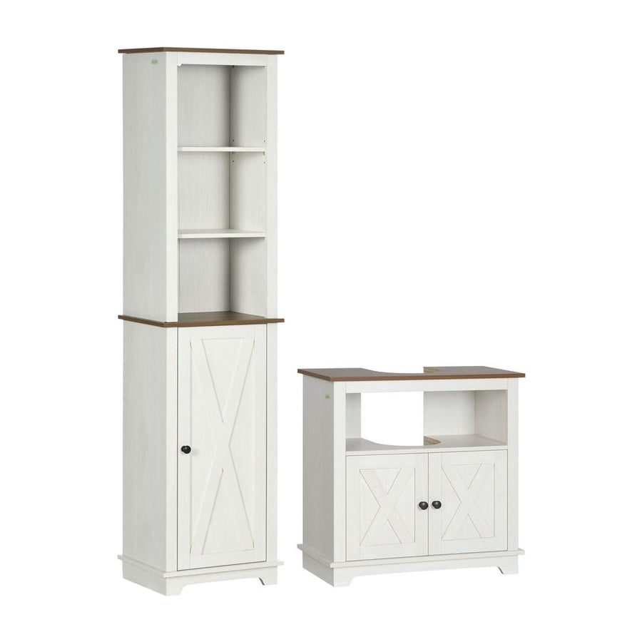 kleankin 2 Piece Bathroom Furniture Set, Tall Bathroom Cabinet with Adjustable Shelves, Under Sink Cabinet with Cupboard and