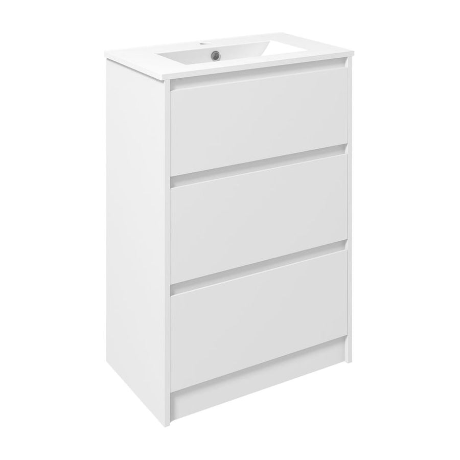 kleankin 600mm Bathroom Vanity Unit with Basin and Single Tap Hole, High Gloss White Floor Standing Bathroom Sink Unit with 2
