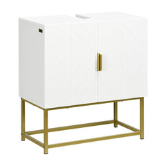 kleankin Bathroom Mirror Cabinet Under Sink Storage Cabinet Basin Cupboard with 2 Doors and Gold Steel Legs