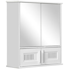kleankin Bathroom Mirror Cabinet, Wall Mounted Storage Cupboard with Double Doors and Adjustable Shelf, Bathroom Organizer