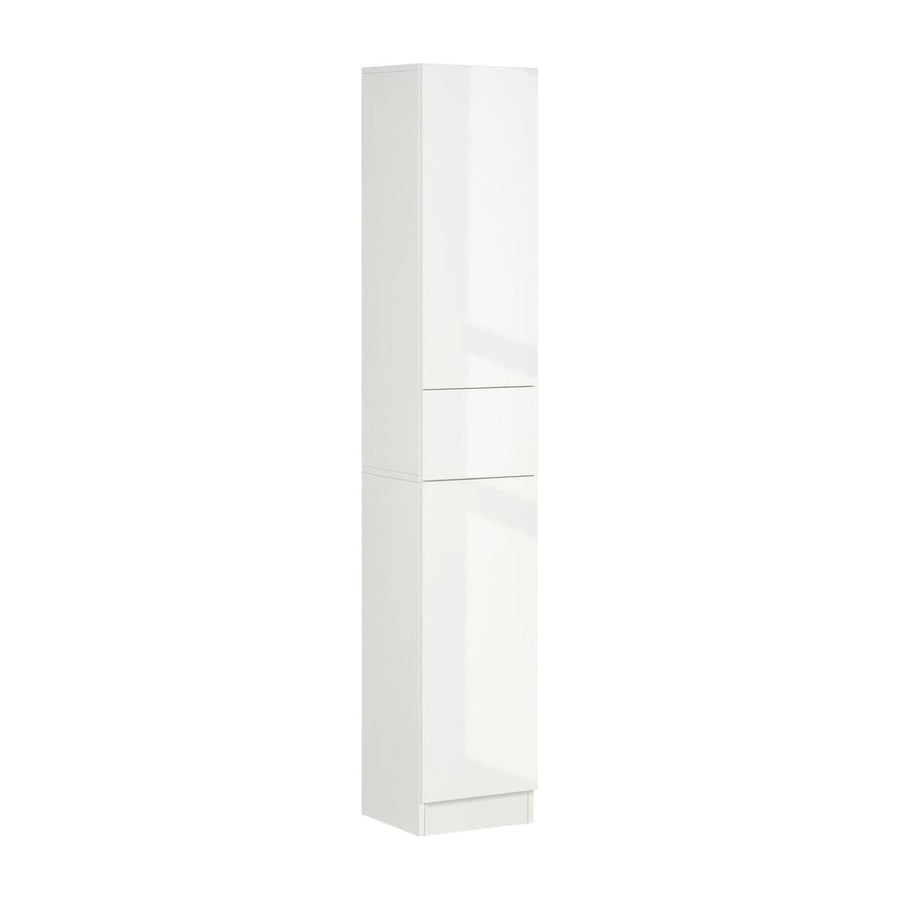 kleankin Luxury Tall Bathroom Cabinet with High Gloss Panel, Sleek White Bathroom Cabinet with Push-to-Open Door, White