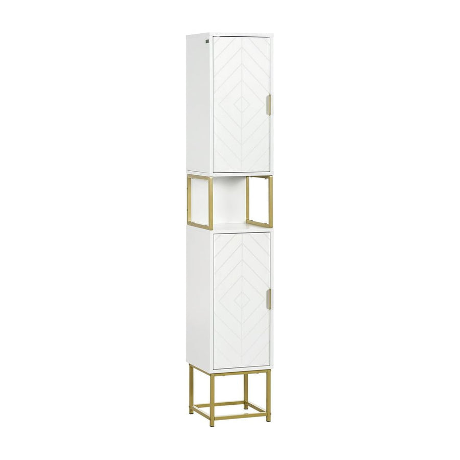 kleankin Narrow Bathroom Storage Cabinet, Freestanding Tallboy Storage Unit with Adjustable Shelf, 2 Doors and Steel Base