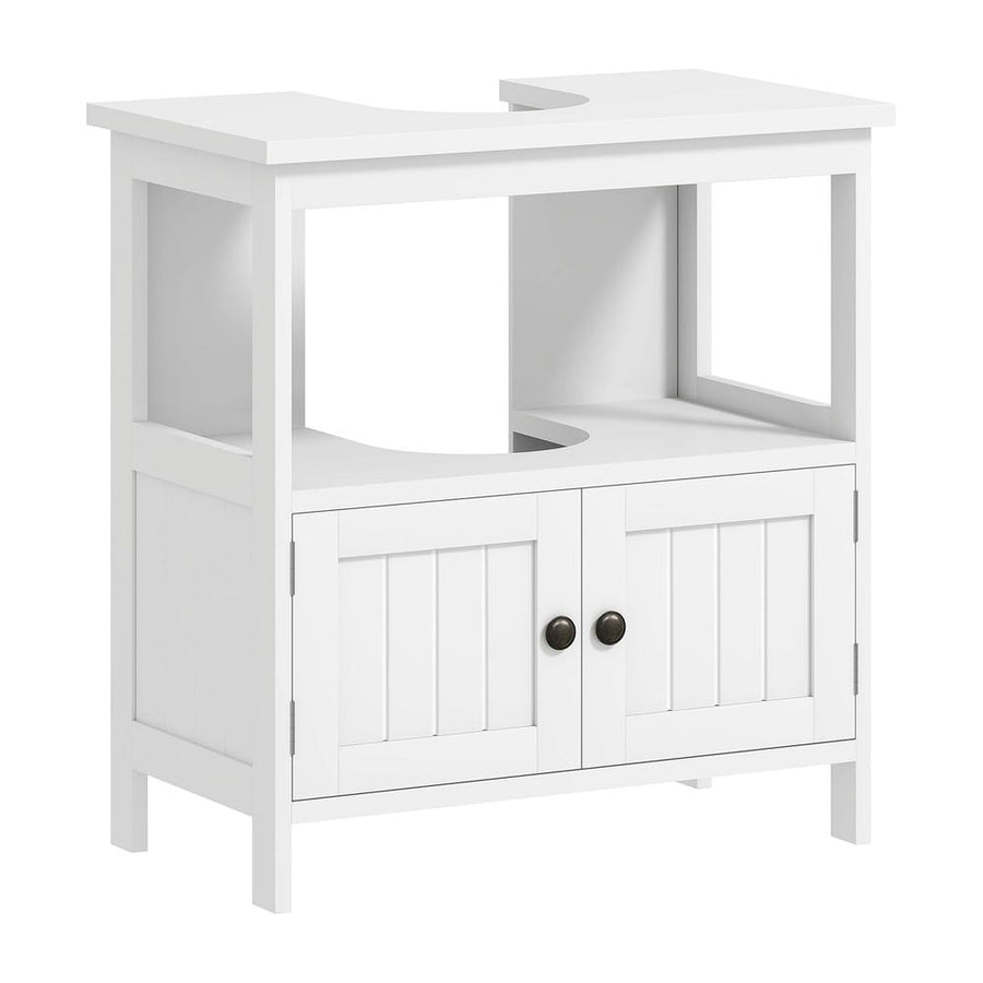 kleankin Pedestal Under Sink Cabinet with Double Doors, Modern Bathroom Vanity Storage Unit with Shelves, White