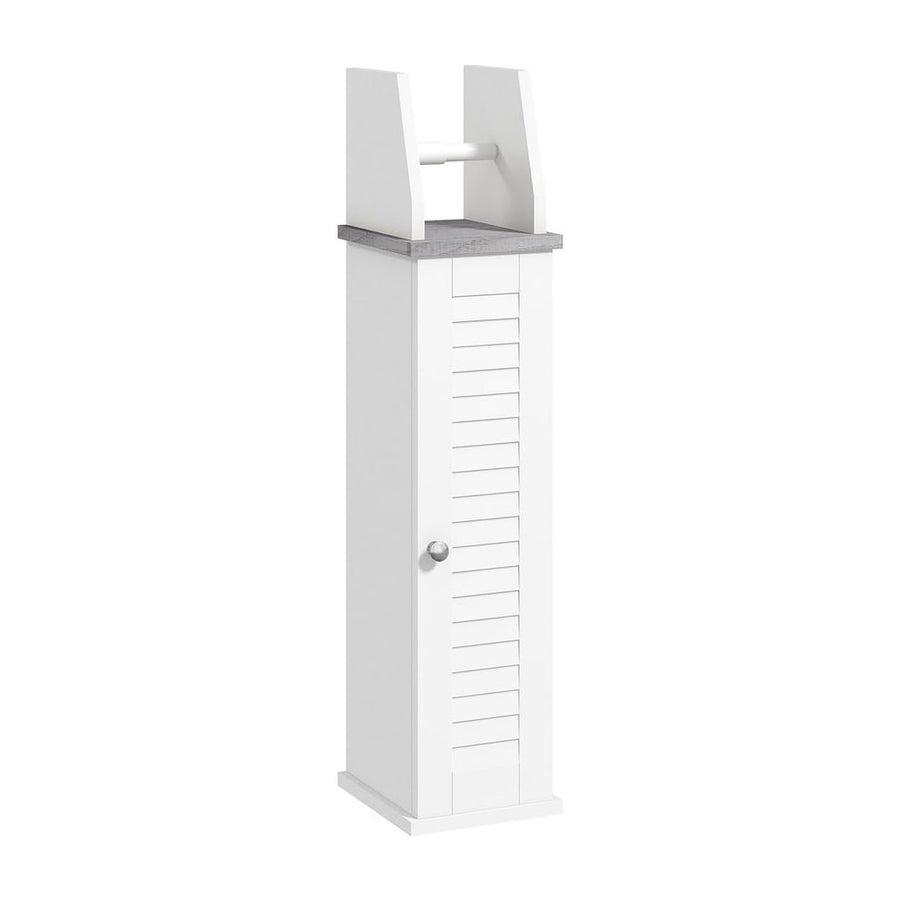 kleankin Slim Bathroom Floor Cabinet with Cupboard, Roll Holder and Adjustable Shelf, Toilet Roll Storage Unit for Toilet