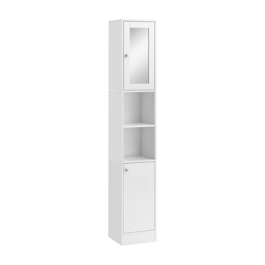 kleankin Tall Bathroom Storage Cabinet with Mirror, Freestanding Floor Cabinet Tallboy Unit with Adjustable Shelves, White