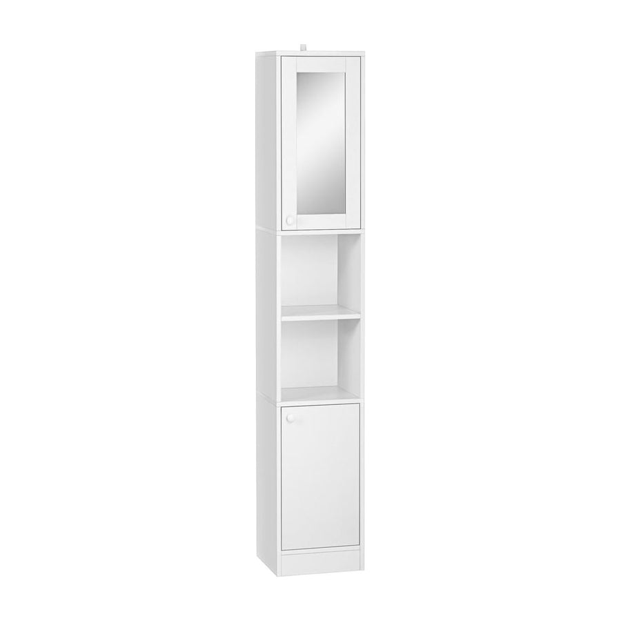 kleankin Tall Bathroom Storage Cabinet with Mirror, Narrow Bathroom Unit, Freestanding Bathroom Cupboard with Adjustable