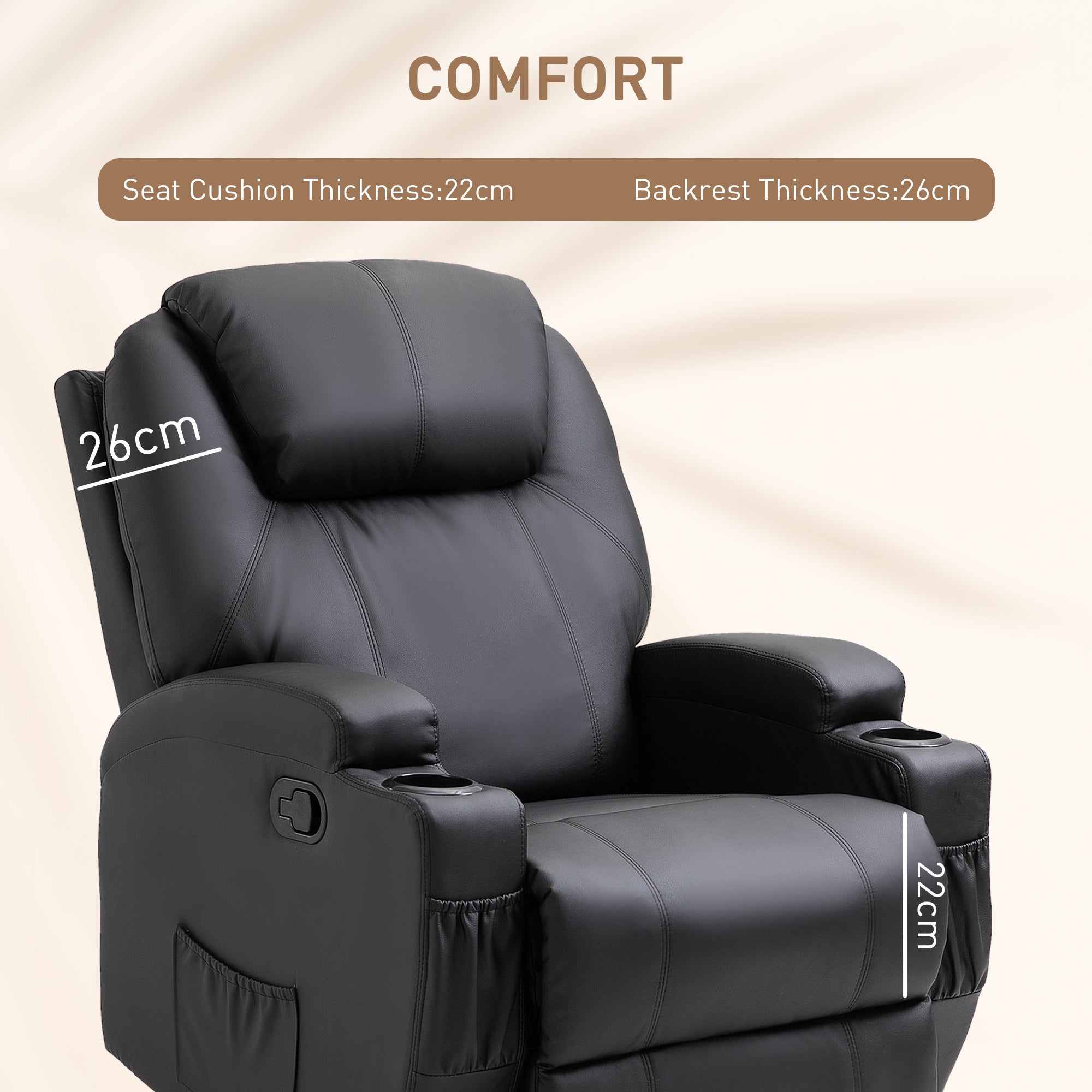 HOMCOM Recliner Chair, Recliner Massage Rocker Chair with 360√Ç¬∞ Rotate, 165√Ç¬∞ Reclining Function, Adjustable Footrest, Swivel Armchair Single Sofa for Living Room with Drink Holders, Side Pockets, Black