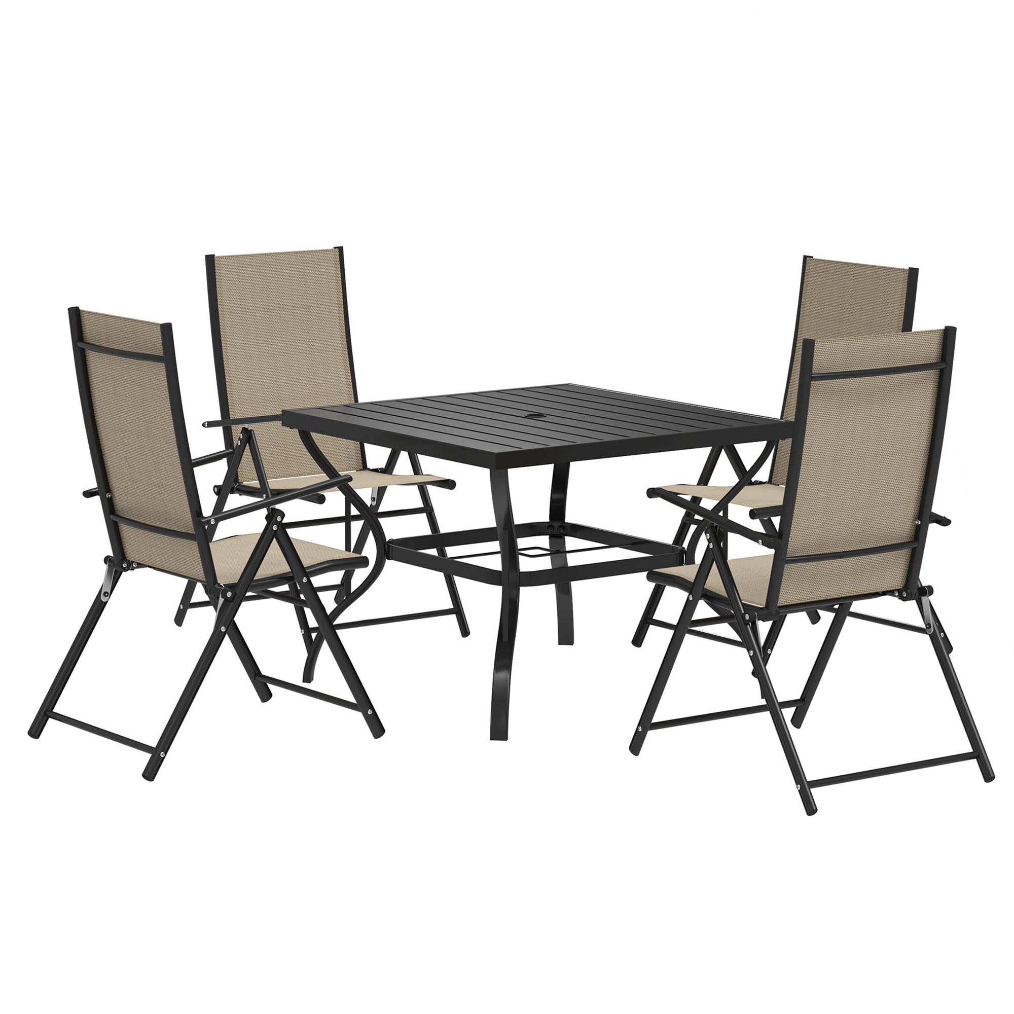 Outsunny Five-Piece Steel Frame Patio Set - Khaki/Black