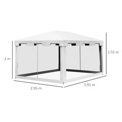 Outsunny 4 x 3 m Party Tent Wedding Gazebo Outdoor Waterproof PE Canopy Shade with Panel